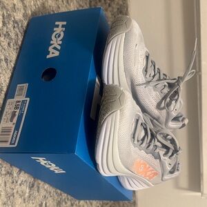 Hoka Light Gray and Soft Orange Sneakers